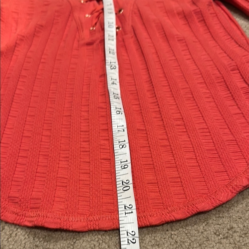 Free People Pink Ribbed Blouse with Tie Front and 3/4 Sleeves - Picture 4 of 6